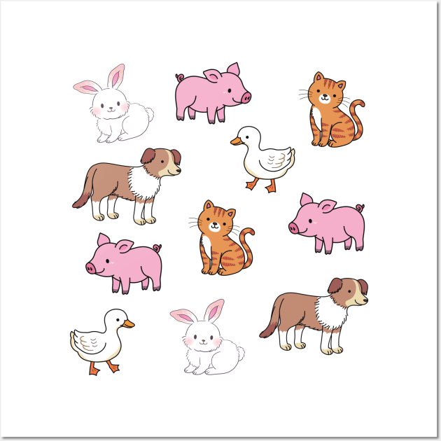 Cute Pet Animals | Adorable Dog, Cat, Rabbit, Pig, Duck Art | Gifts for Pet Owners | Gifts for Pet Lovers | Gifts for Animal Lovers Wall Art by mschubbybunny